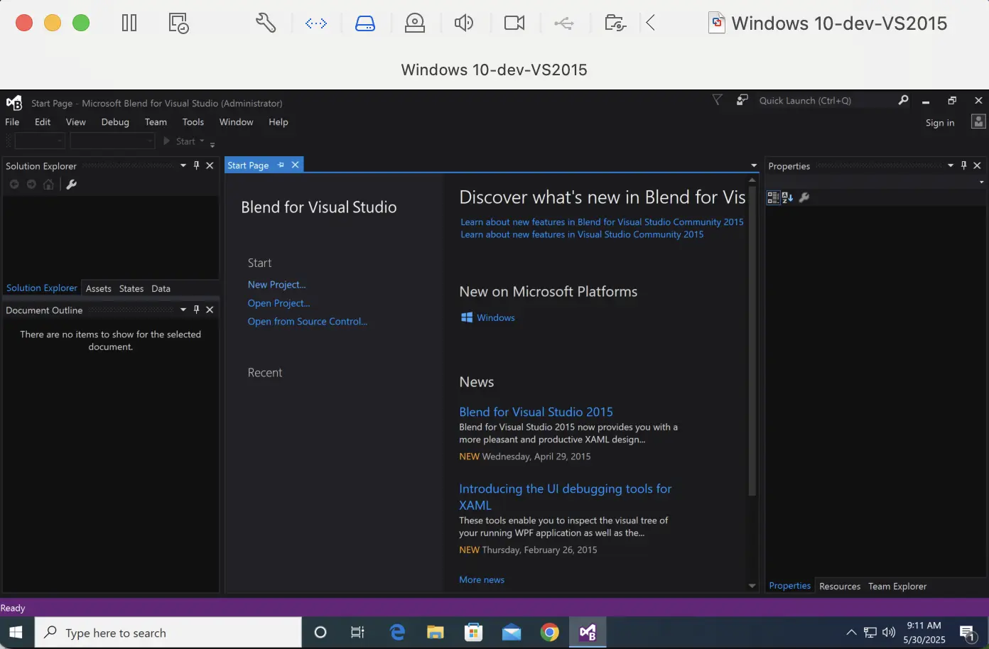 Screenshot of Windows 10 running Visual Studio 2015, targeting compatibility analysis for older C++ projects and legacy enterprise applications.
