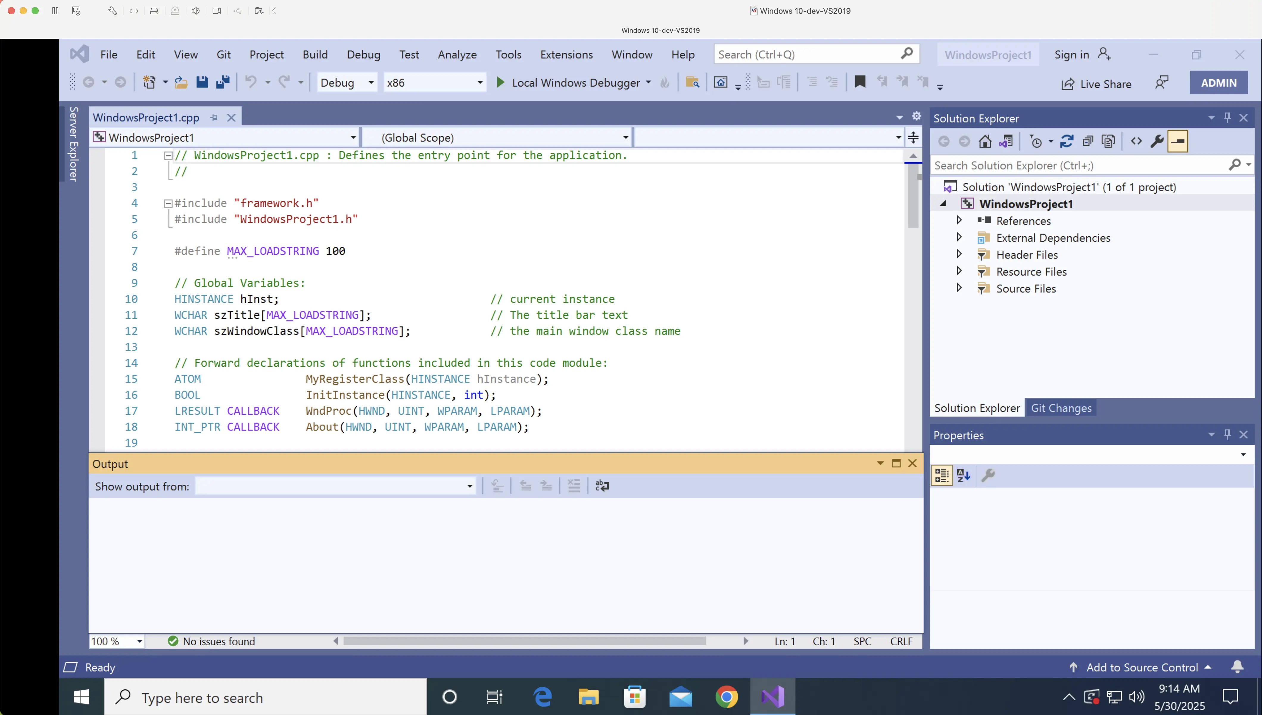 Windows 10 virtual machine with Visual Studio 2019 installed, used for legacy Windows 10 application builds and regression testing of Win32/.NET components.
